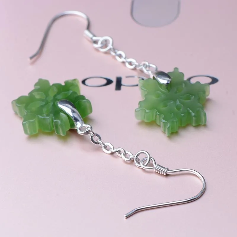 Natural Jade Earrings Nephrite Silver Earrings NE151