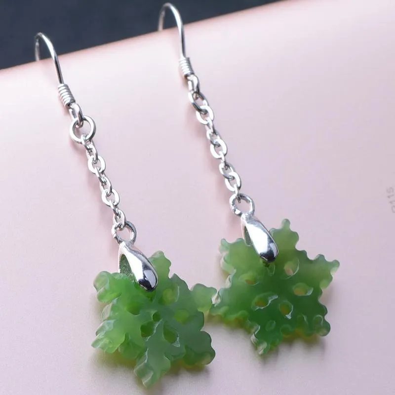 Natural Jade Earrings Nephrite Silver Earrings NE151