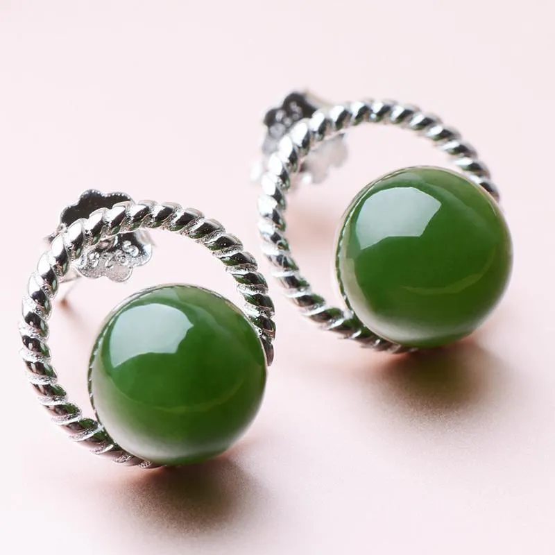 Natural Jade Earrings Nephrite Silver Earrings NE152