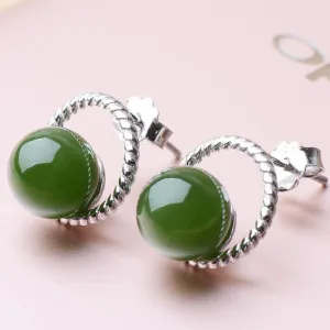 Natural Jade Earrings Nephrite Silver Earrings NE152