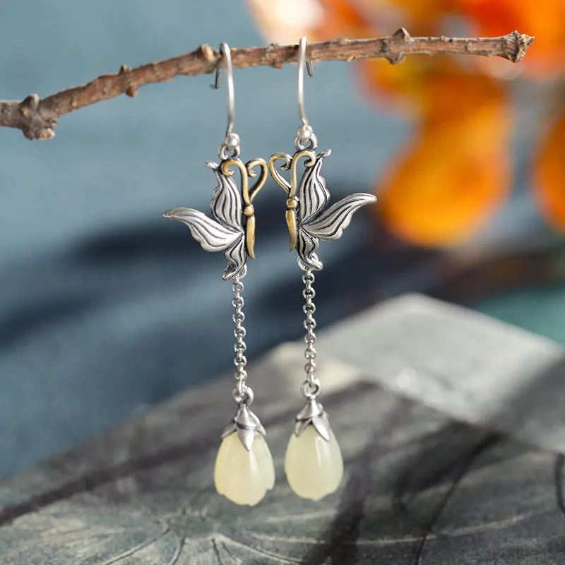 Natural Jade Earrings Nephrite Silver Earrings ZNE123