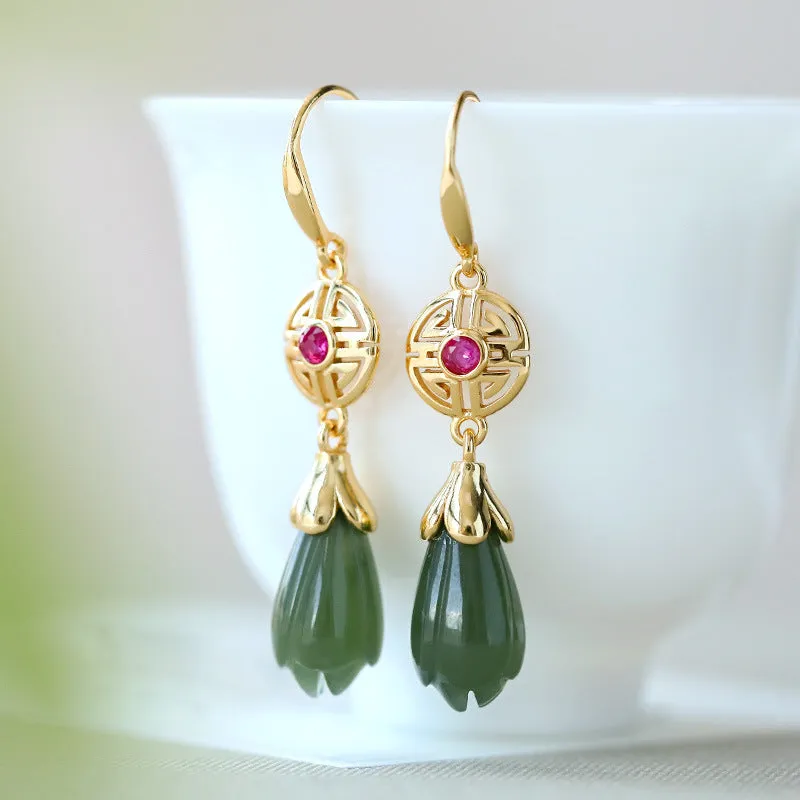 Natural Jade Earrings Nephrite Silver Earrings ZNE128