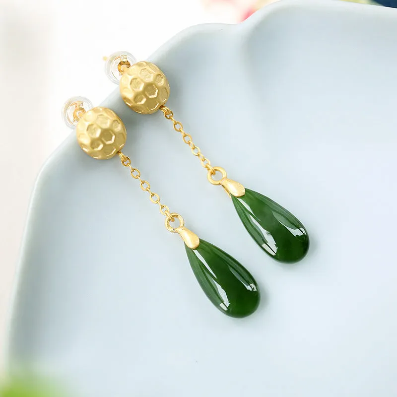 Natural Jade Earrings Nephrite Silver Earrings ZNE164