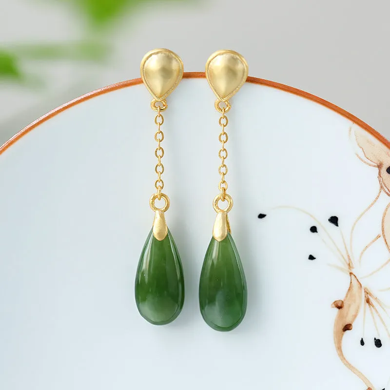 Natural Jade Earrings Nephrite Silver Earrings ZNE164