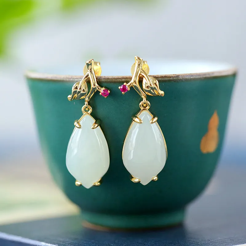 Natural Jade Earrings Nephrite Silver Earrings ZNE165