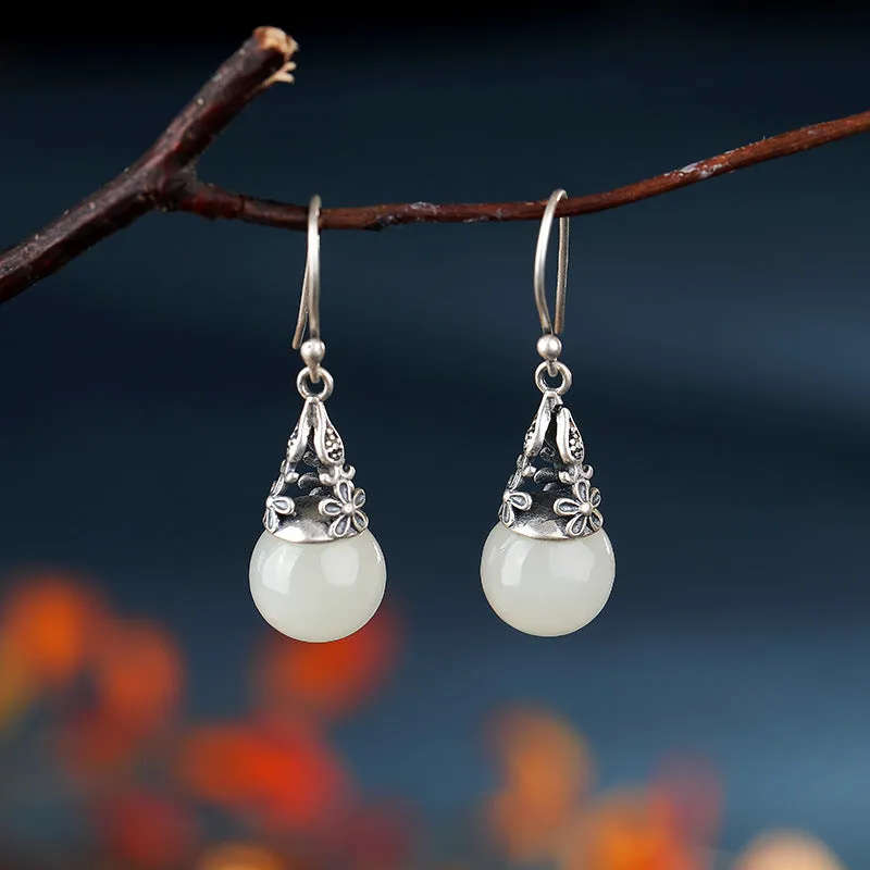 Natural Jade Earrings Nephrite Silver Earrings ZNE203