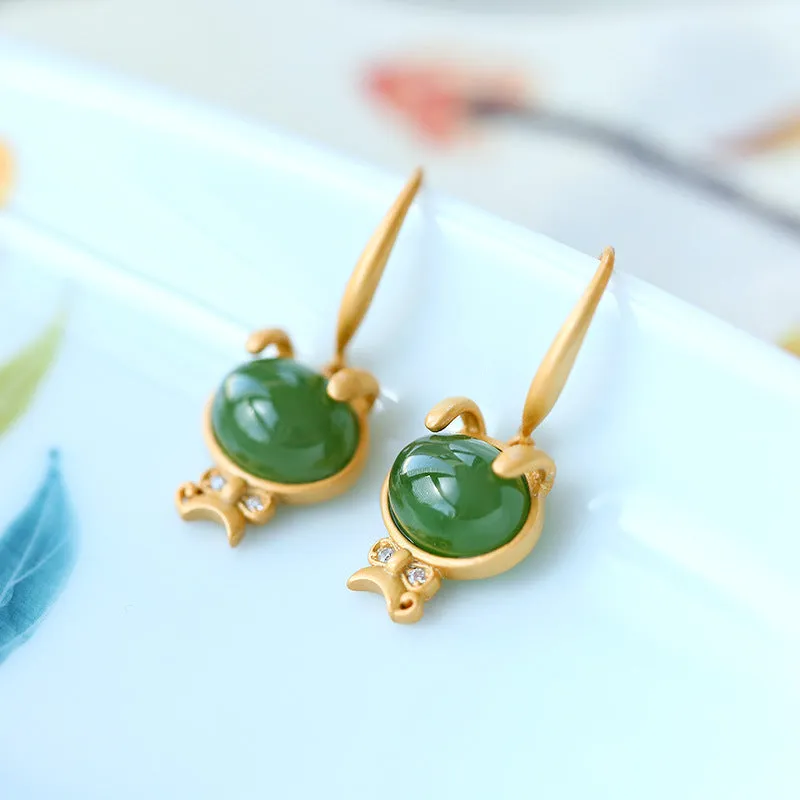 Natural Jade Earrings Nephrite Silver Earrings ZNE239