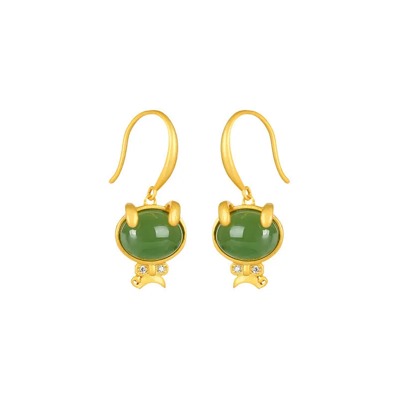 Natural Jade Earrings Nephrite Silver Earrings ZNE239