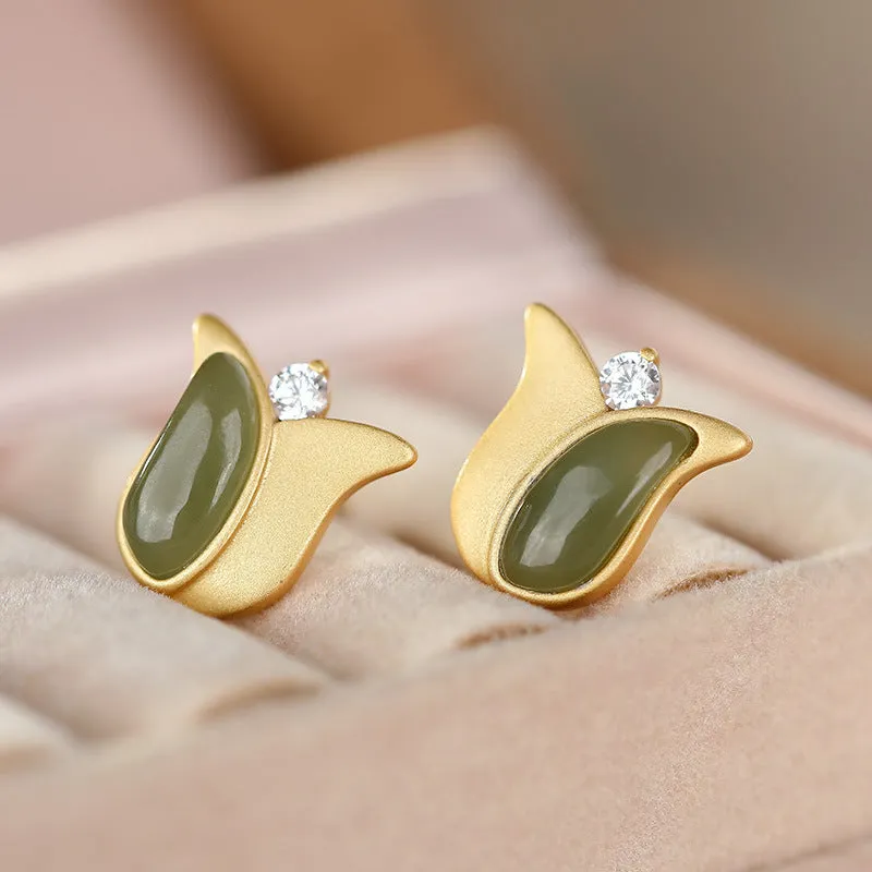 Natural Jade Earrings Nephrite Silver Earrings ZNE255