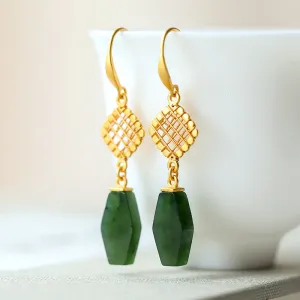 Natural Jade Earrings Nephrite Silver Earrings ZNE265