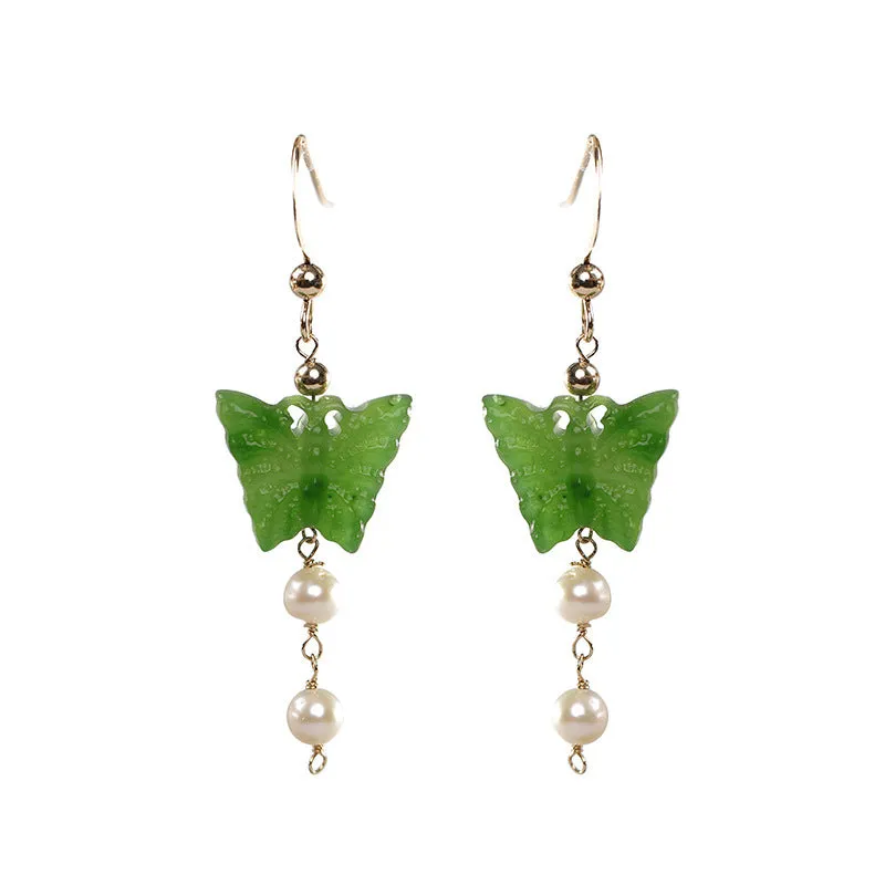 Natural Jade Earrings Nephrite Silver Earrings ZNE424