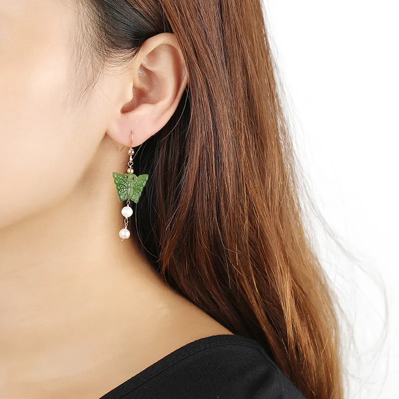 Natural Jade Earrings Nephrite Silver Earrings ZNE424