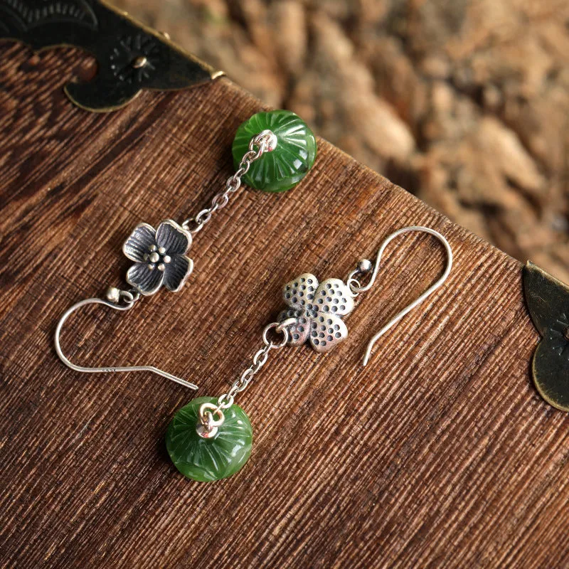 Natural Jade Earrings Nephrite Silver Earrings ZNE467