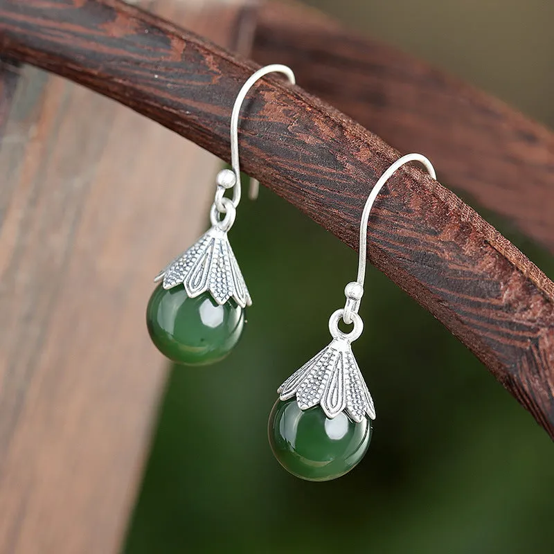 Natural Jade Earrings Nephrite Silver Earrings ZNE479