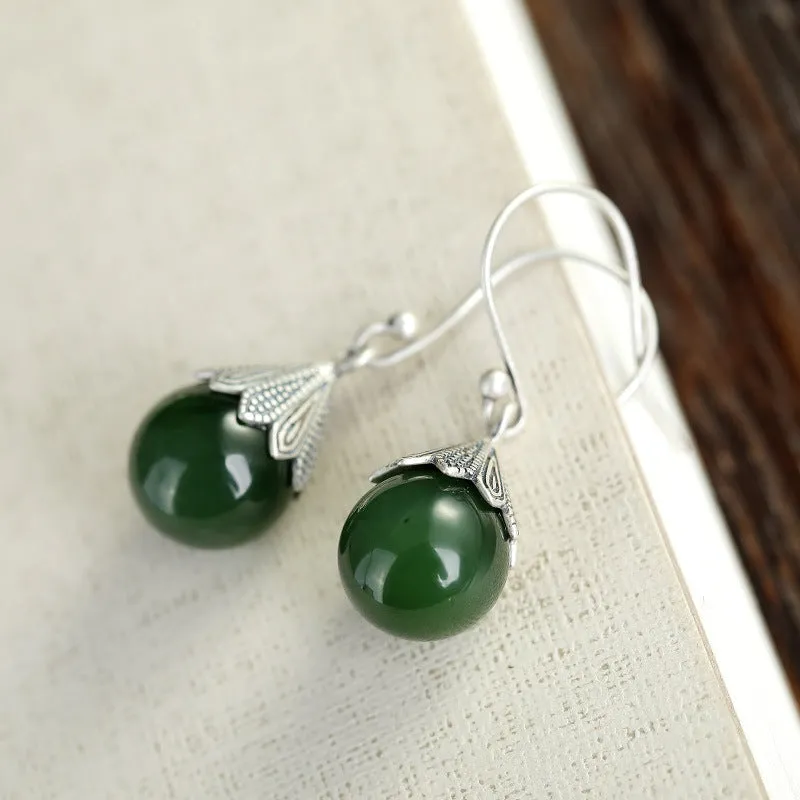 Natural Jade Earrings Nephrite Silver Earrings ZNE479