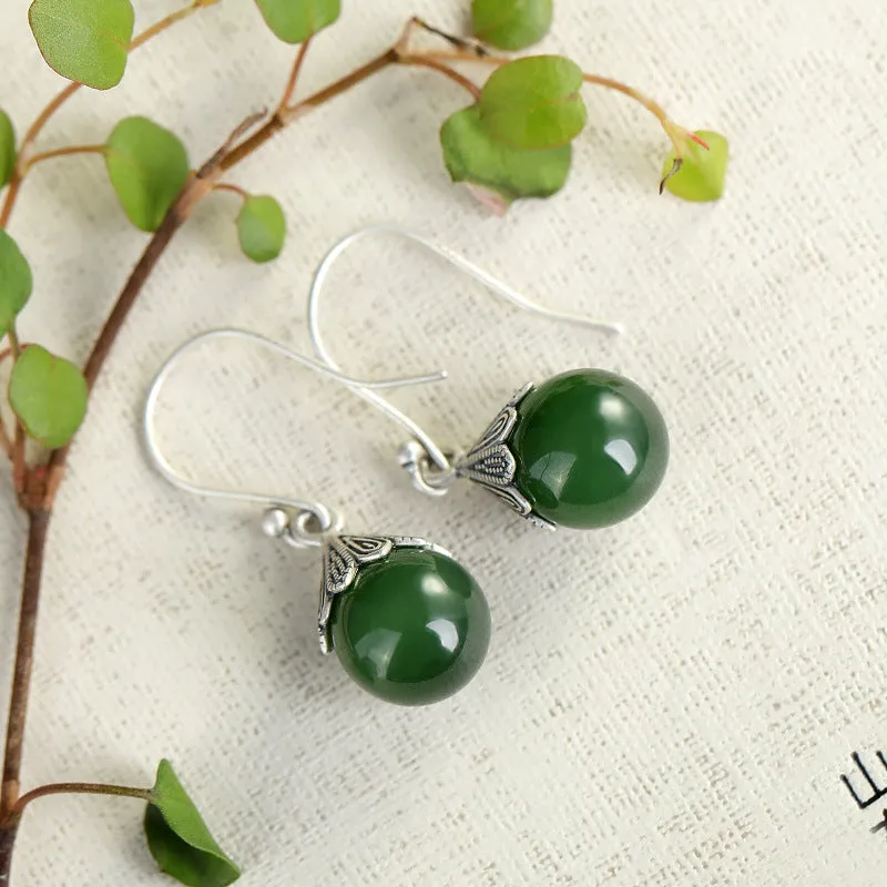 Natural Jade Earrings Nephrite Silver Earrings ZNE479