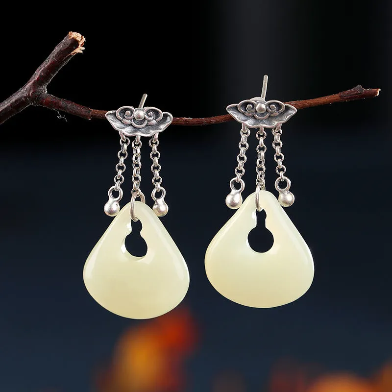 Natural Jade Earrings Nephrite Silver Earrings ZNE484