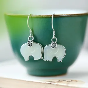 Natural Jade Earrings Nephrite Silver Elephant Earrings ZNE111