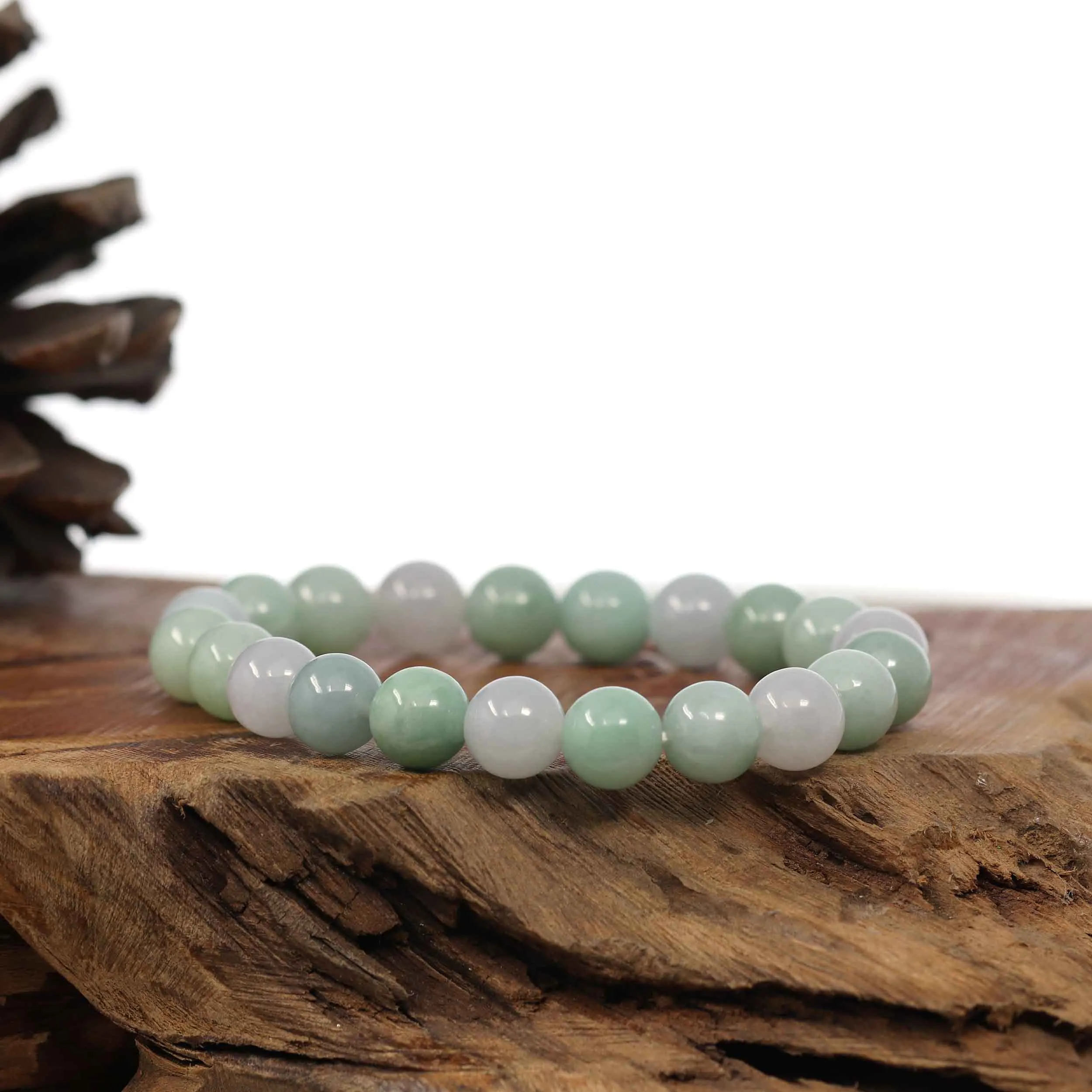 Natural Jadeite Jade Round Green Beads Bracelet ( 9.5 mm )