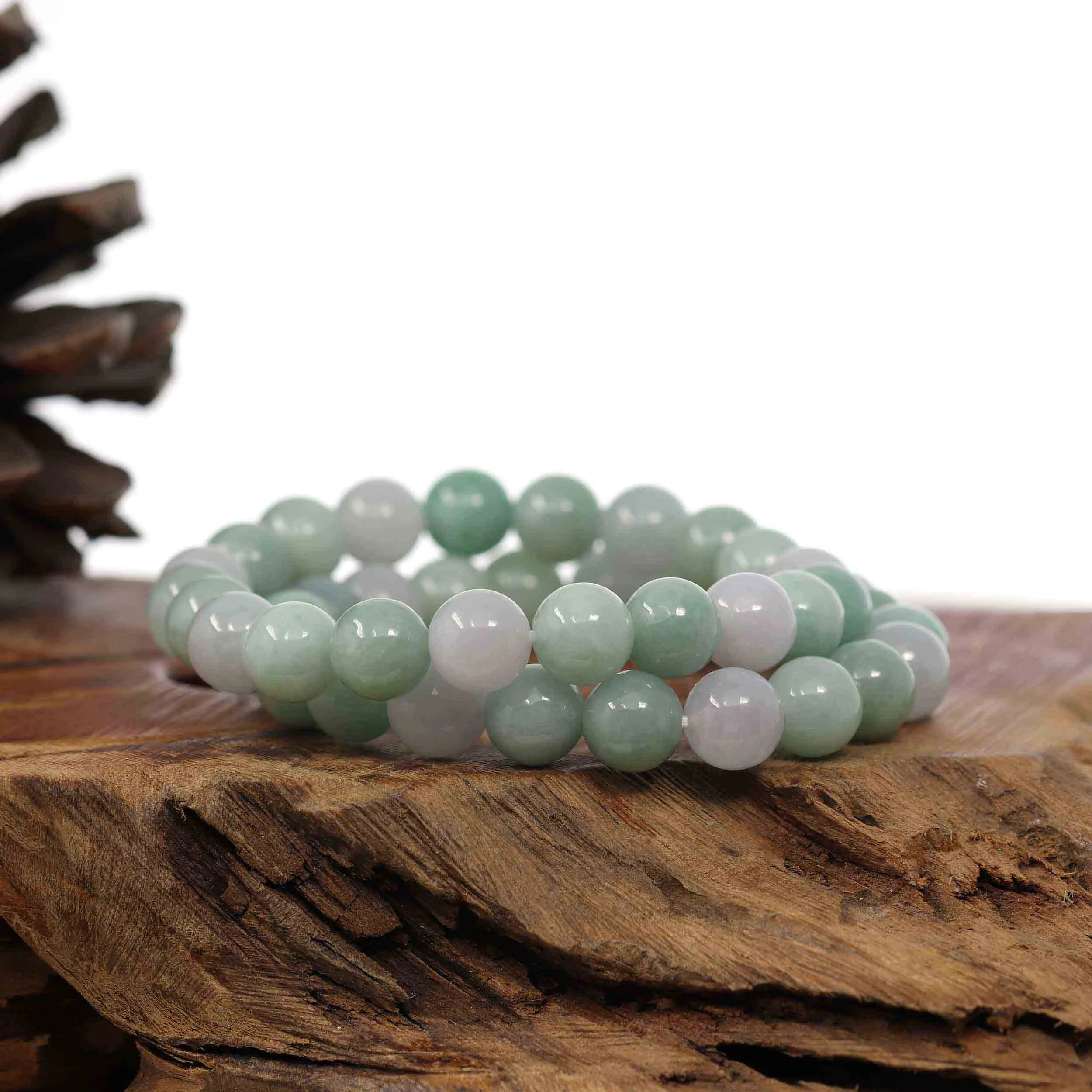 Natural Jadeite Jade Round Green Beads Bracelet ( 9.5 mm )