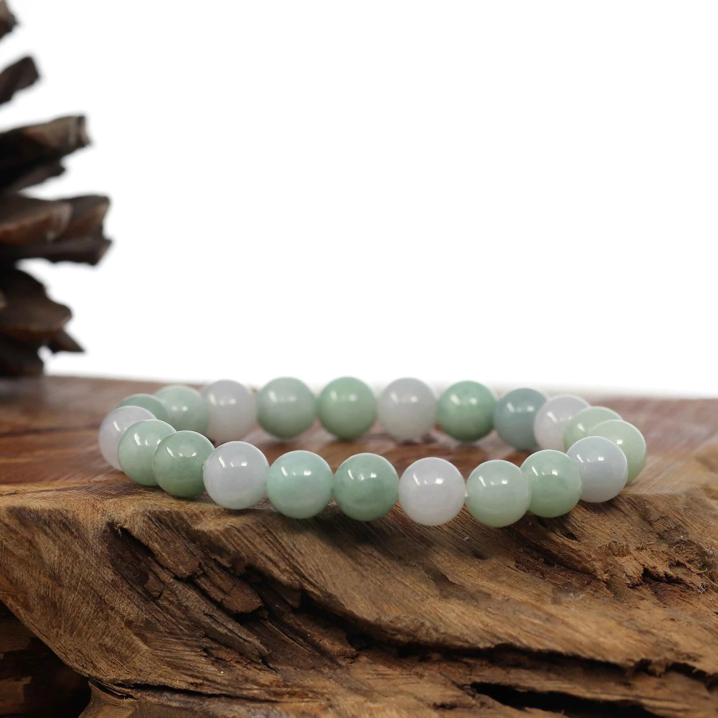 Natural Jadeite Jade Round Green Beads Bracelet ( 9.5 mm )