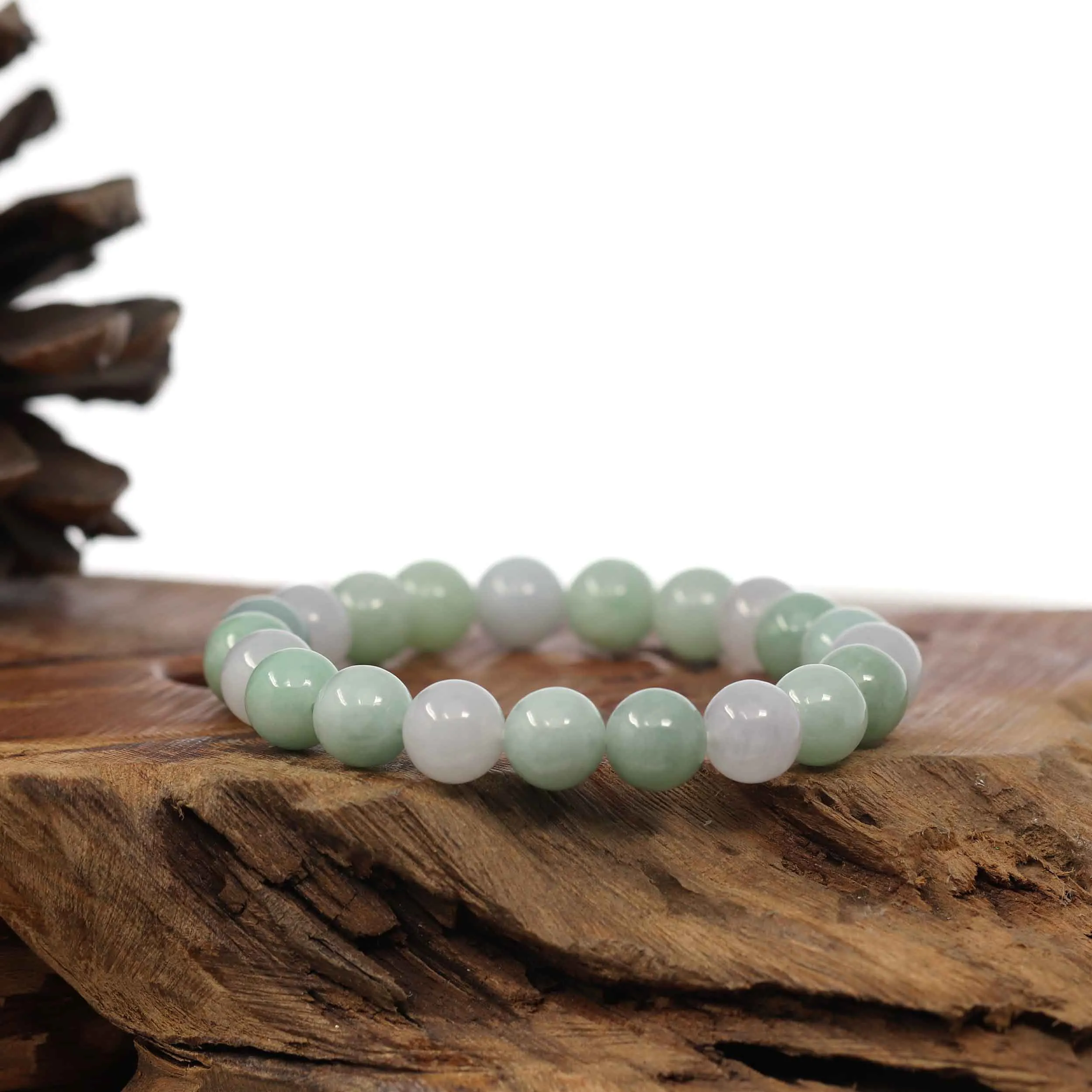 Natural Jadeite Jade Round Green Beads Bracelet ( 9.5 mm )