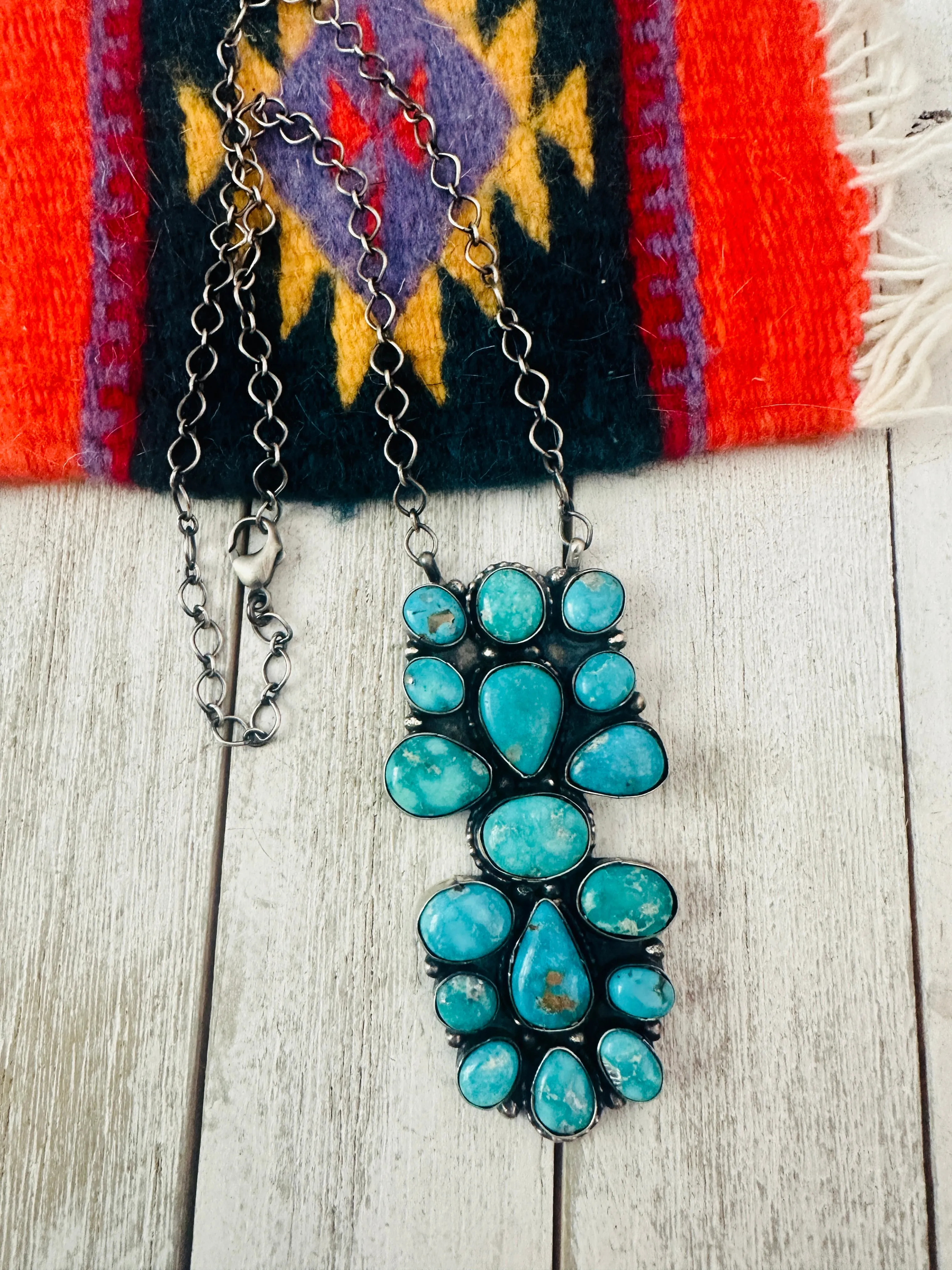 Navajo Sterling Silver & Turquoise Cluster Necklace by Sheila Becenti