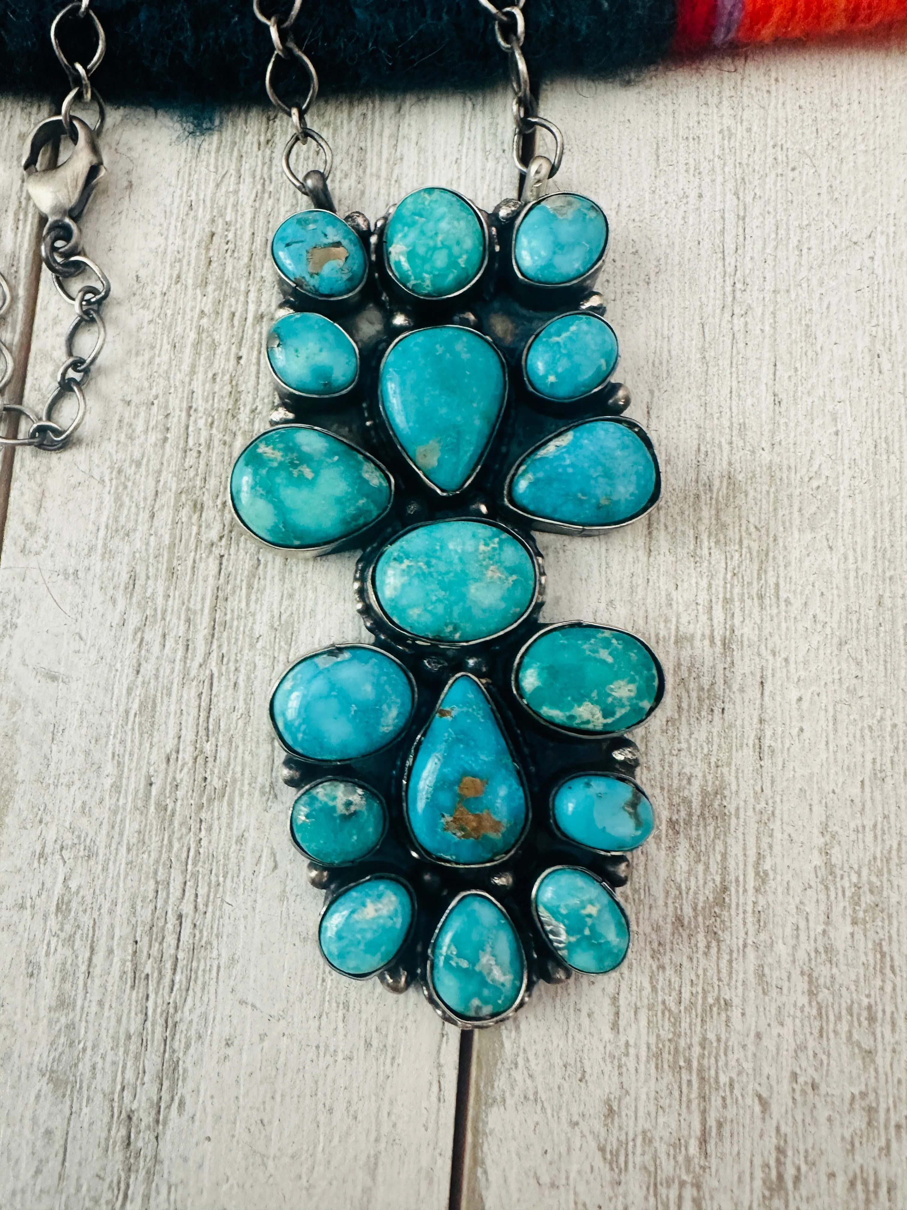 Navajo Sterling Silver & Turquoise Cluster Necklace by Sheila Becenti