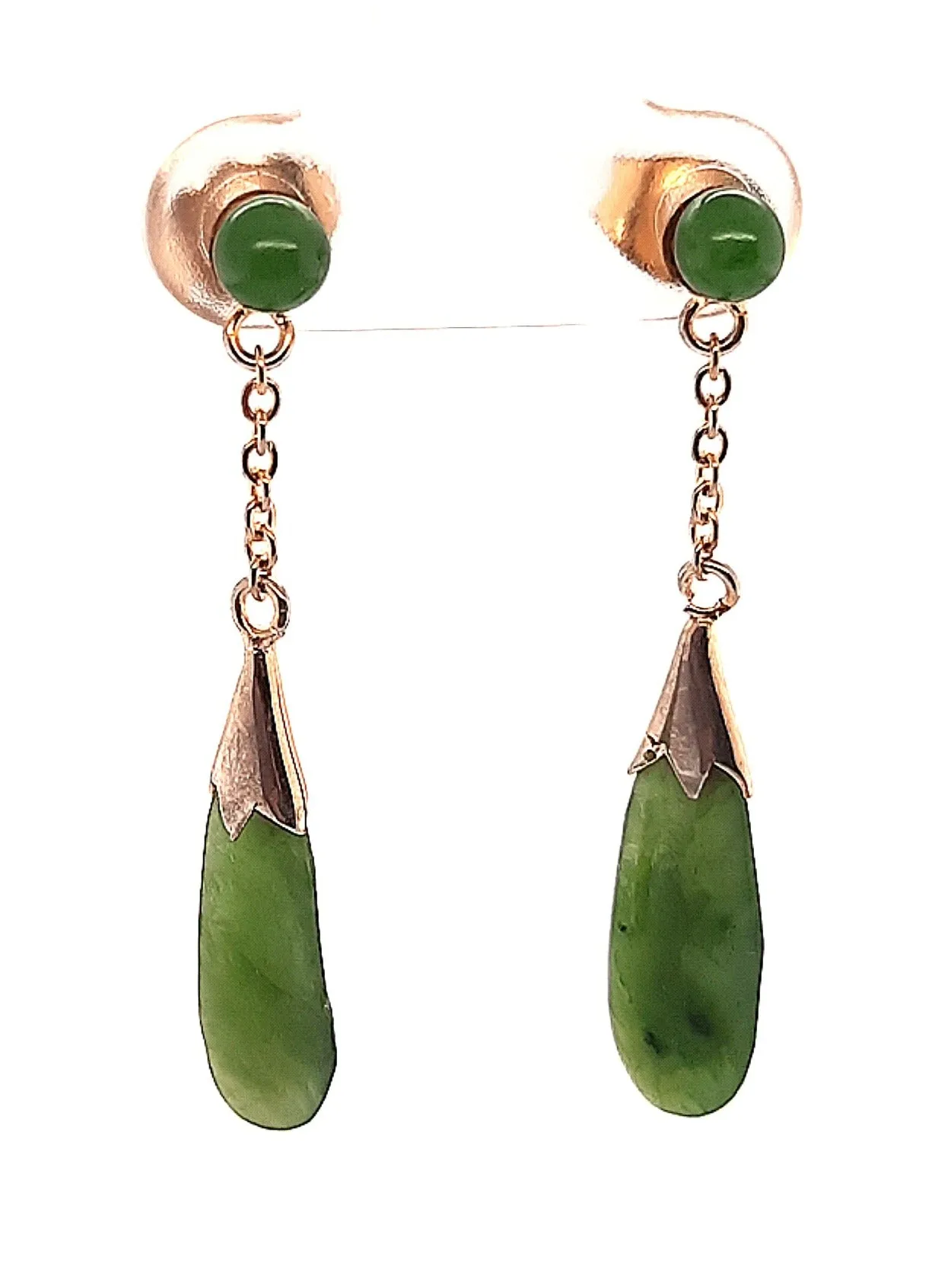 Nephrite Jade & Gold Plated Dangle/Drop Earrings