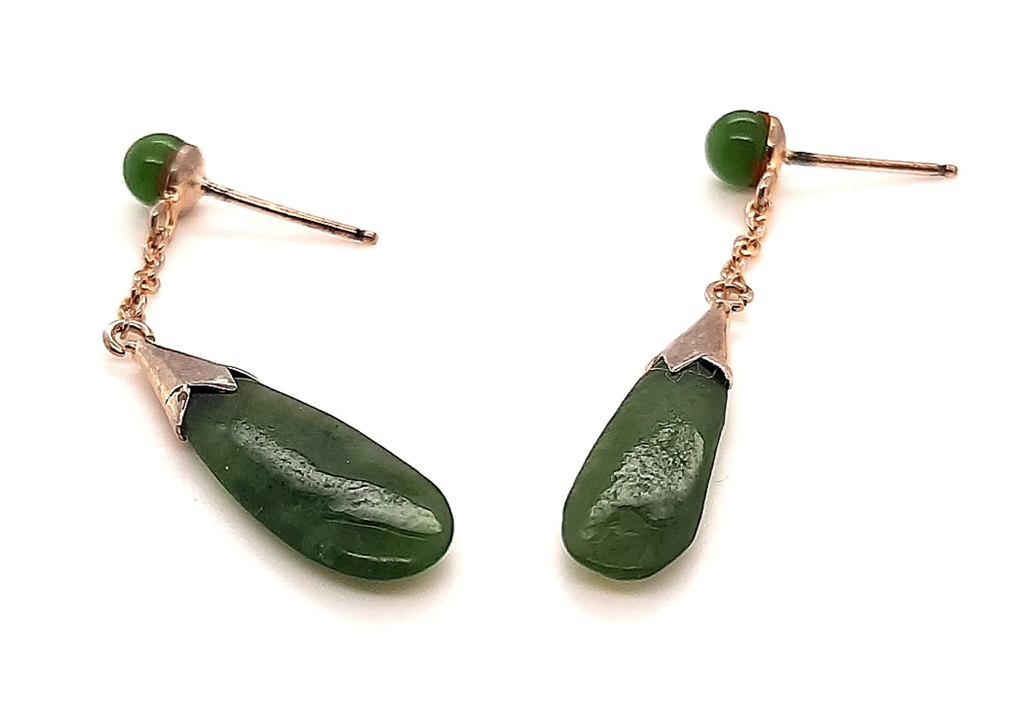 Nephrite Jade & Gold Plated Dangle/Drop Earrings