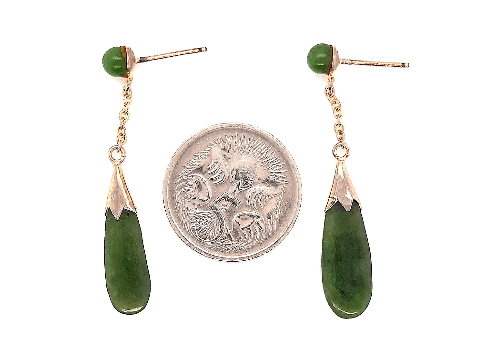 Nephrite Jade & Gold Plated Dangle/Drop Earrings