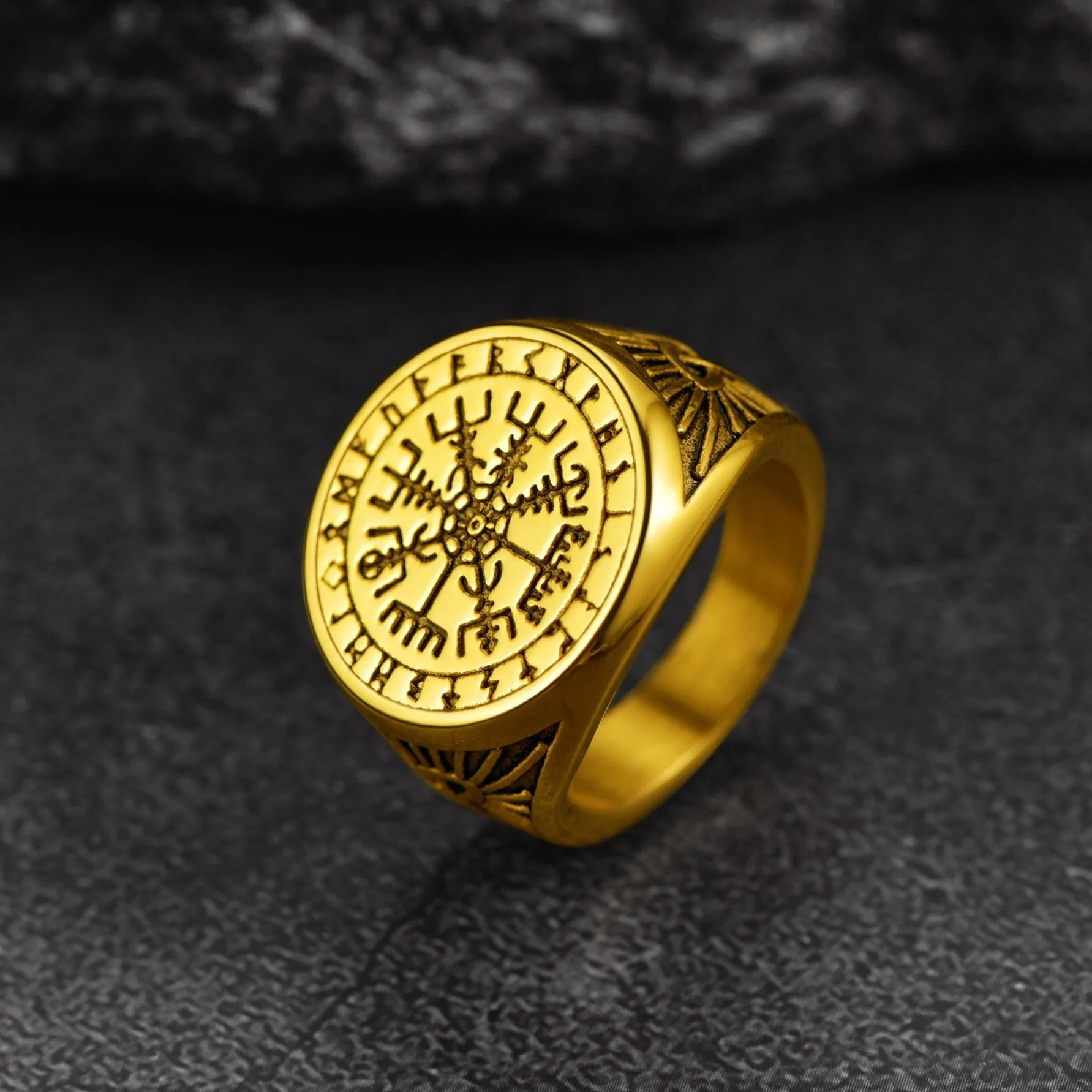 Norse Viking Compass Ring Vegvisir Signet Ring