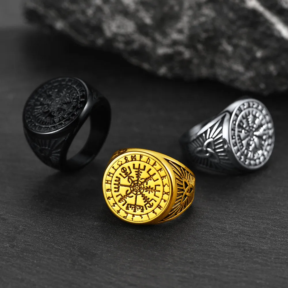 Norse Viking Compass Ring Vegvisir Signet Ring