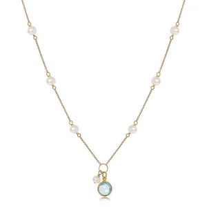 Nova fine chain necklace with cultured freshwater pearls & blue topaz drop