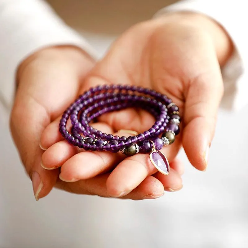 'Nyiwarri' Amethyst Heart Charm Stretchy Bracelet