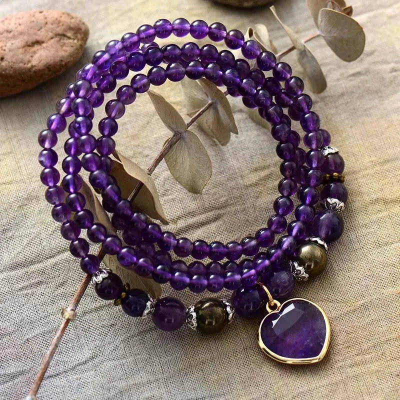 'Nyiwarri' Amethyst Heart Charm Stretchy Bracelet