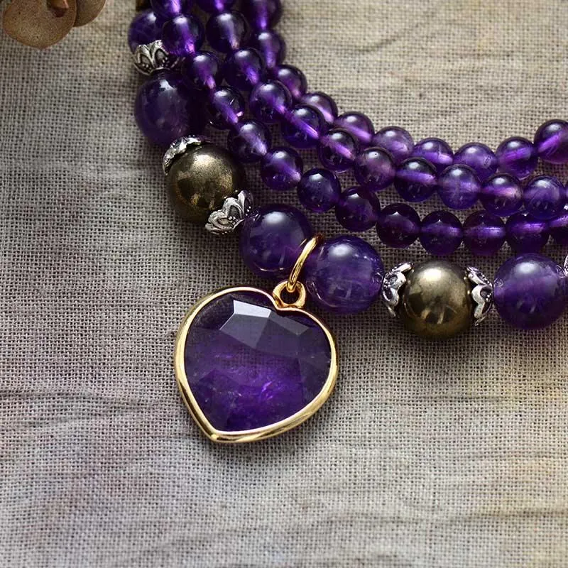 'Nyiwarri' Amethyst Heart Charm Stretchy Bracelet