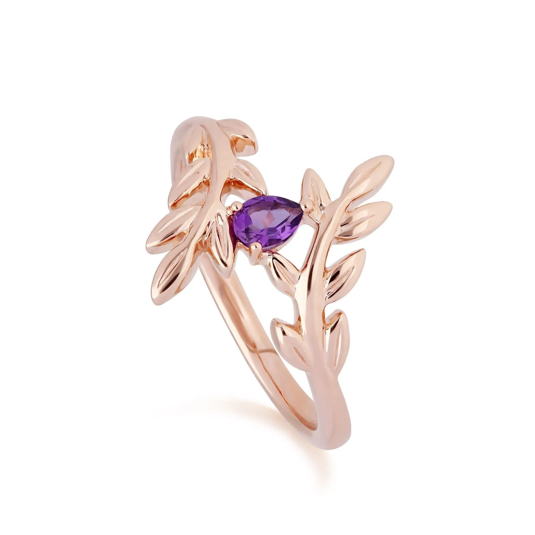 O Leaf Amethyst Armband & Ring Satz in 9ct Rose Gold