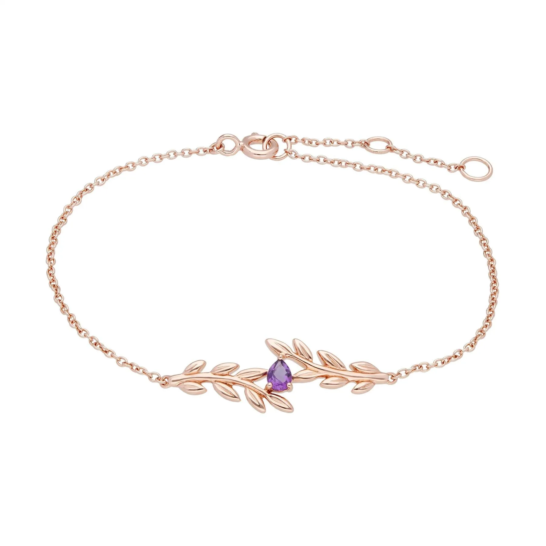 O Leaf Amethyst Armband & Ring Satz in 9ct Rose Gold