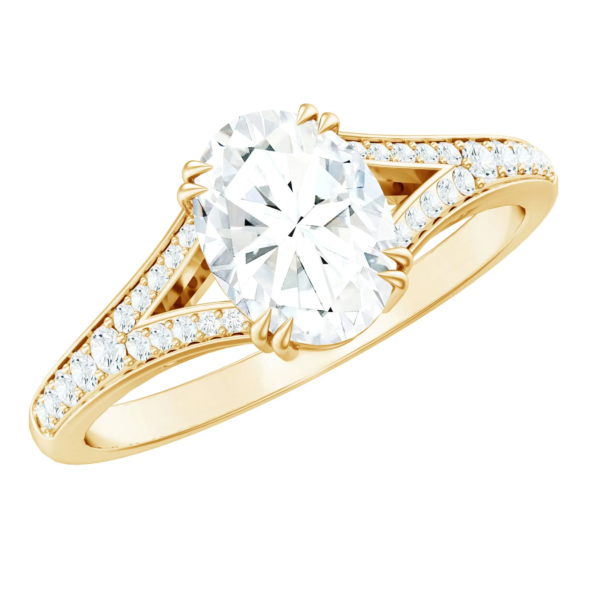 Oval Cut Moissanite Split Shank Engagement Ring