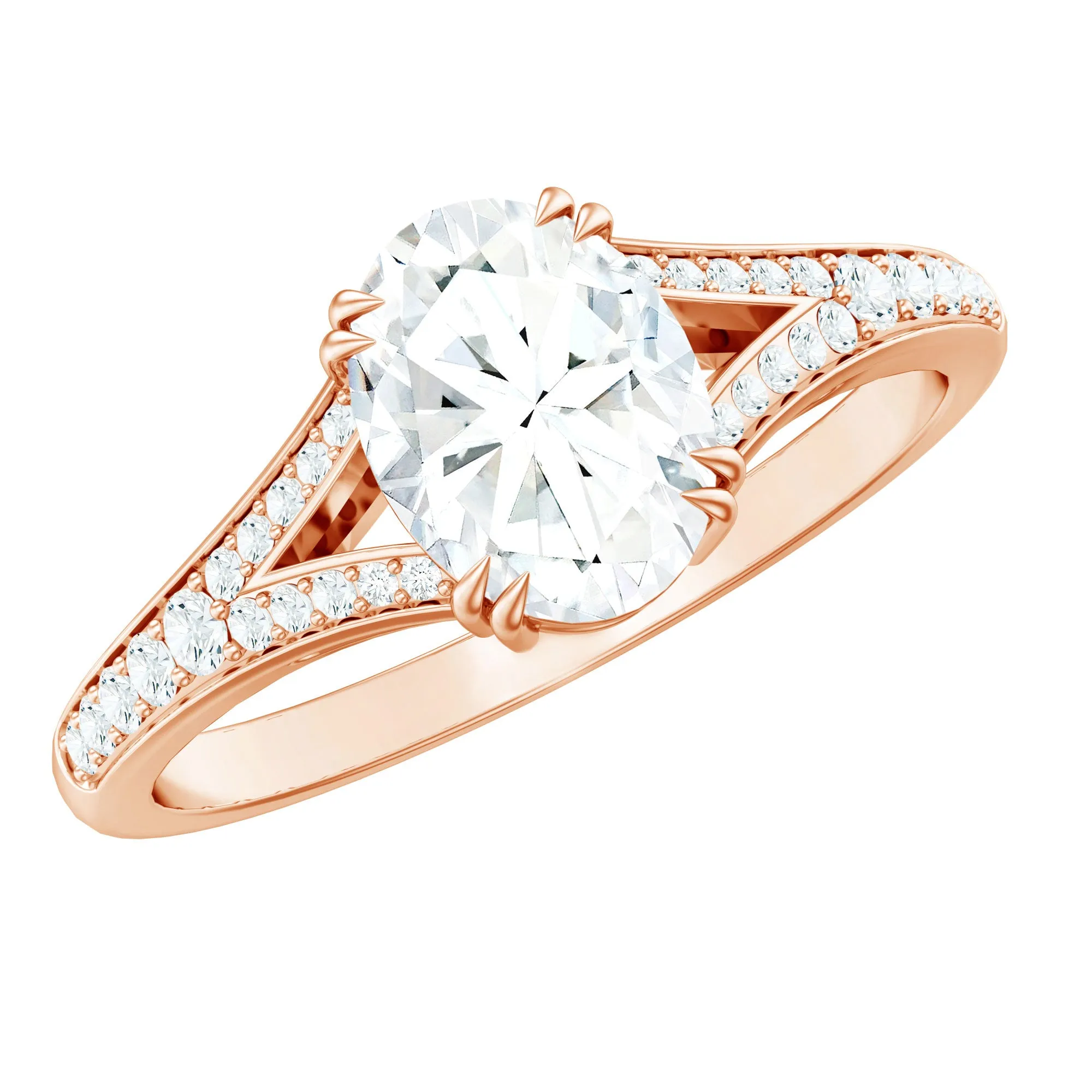 Oval Cut Moissanite Split Shank Engagement Ring