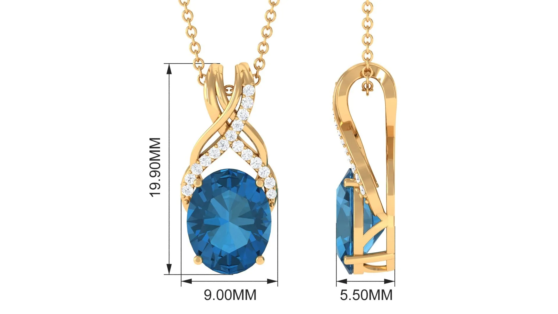 Oval London Blue Topaz Solitaire Pendant with Diamond Twisted Bail