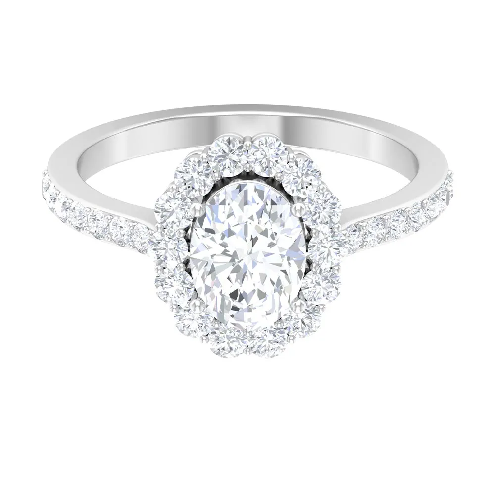 Oval Shape Lab Grown Diamond Halo Engagement Ring