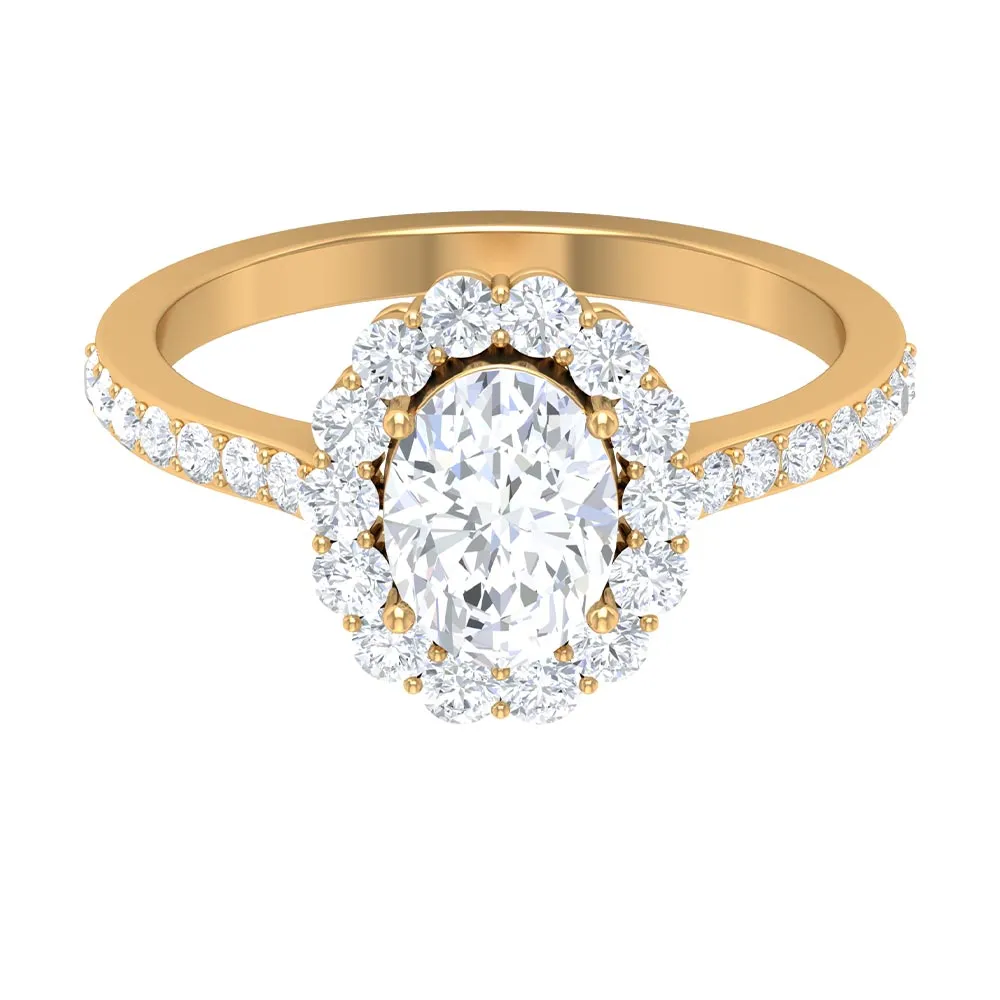 Oval Shape Lab Grown Diamond Halo Engagement Ring