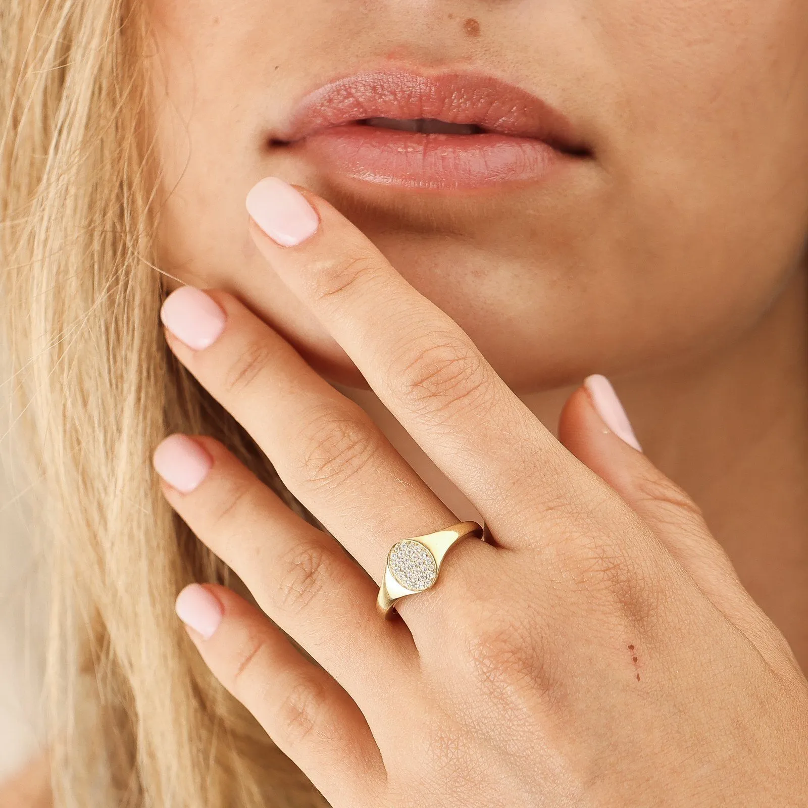 Oval Signet Diamond Ring - 14K Rose Gold