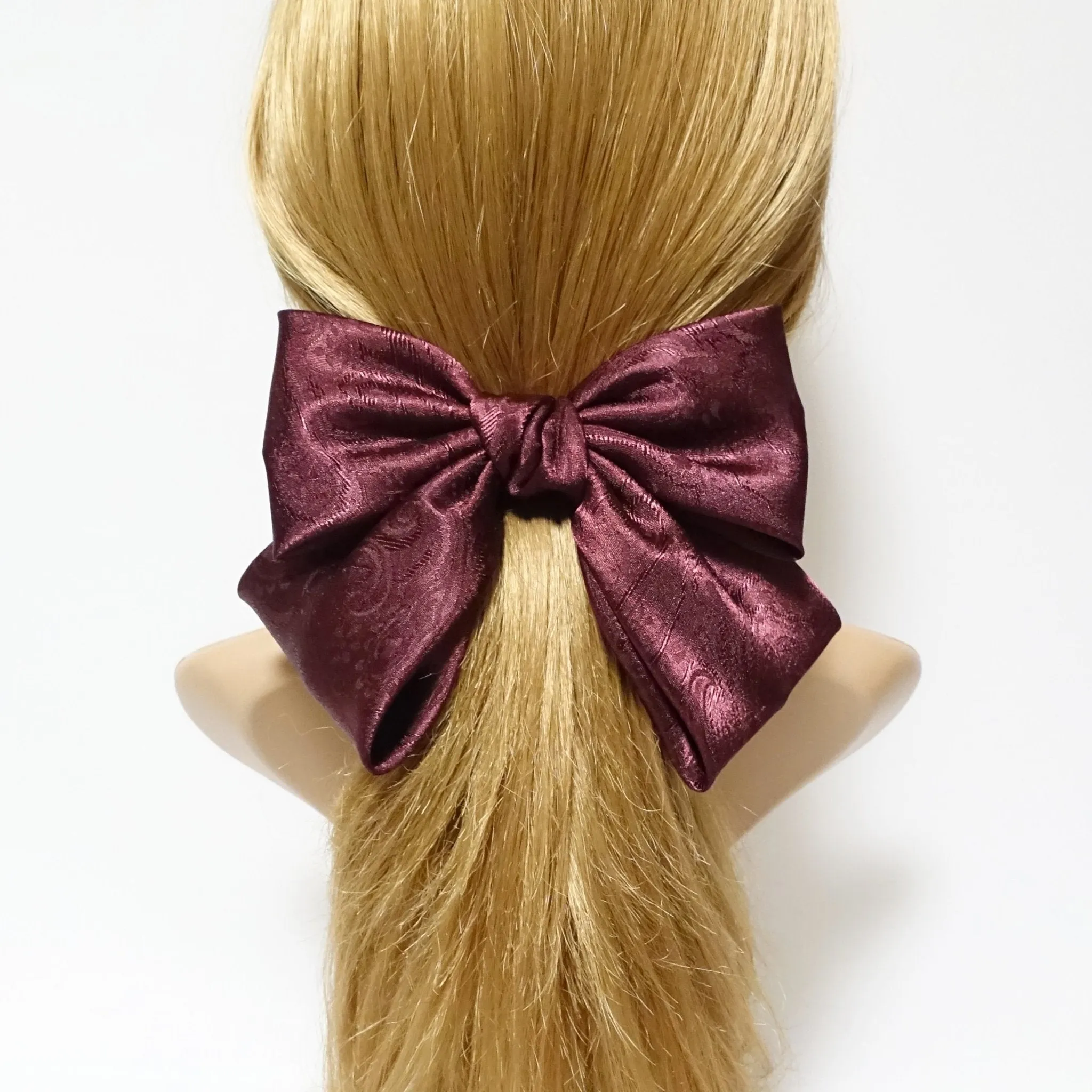 paisley pattern satin hair bow barrette glossy women hair bow accessories