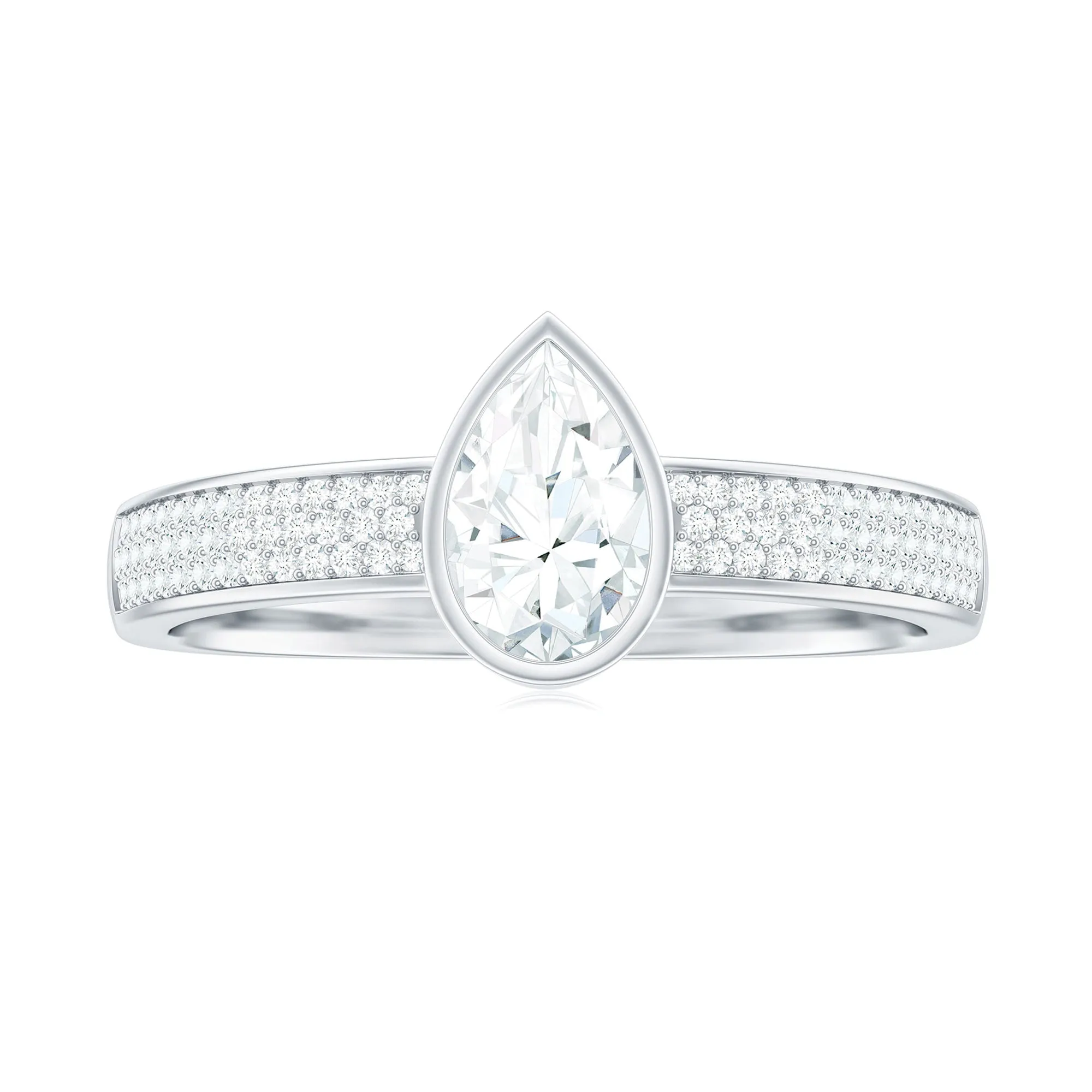 Pear Cut Moissanite Solitaire Engagement Ring in Bezel Setting