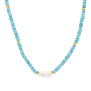 Pearl & Gold Accent Turquoise Necklace