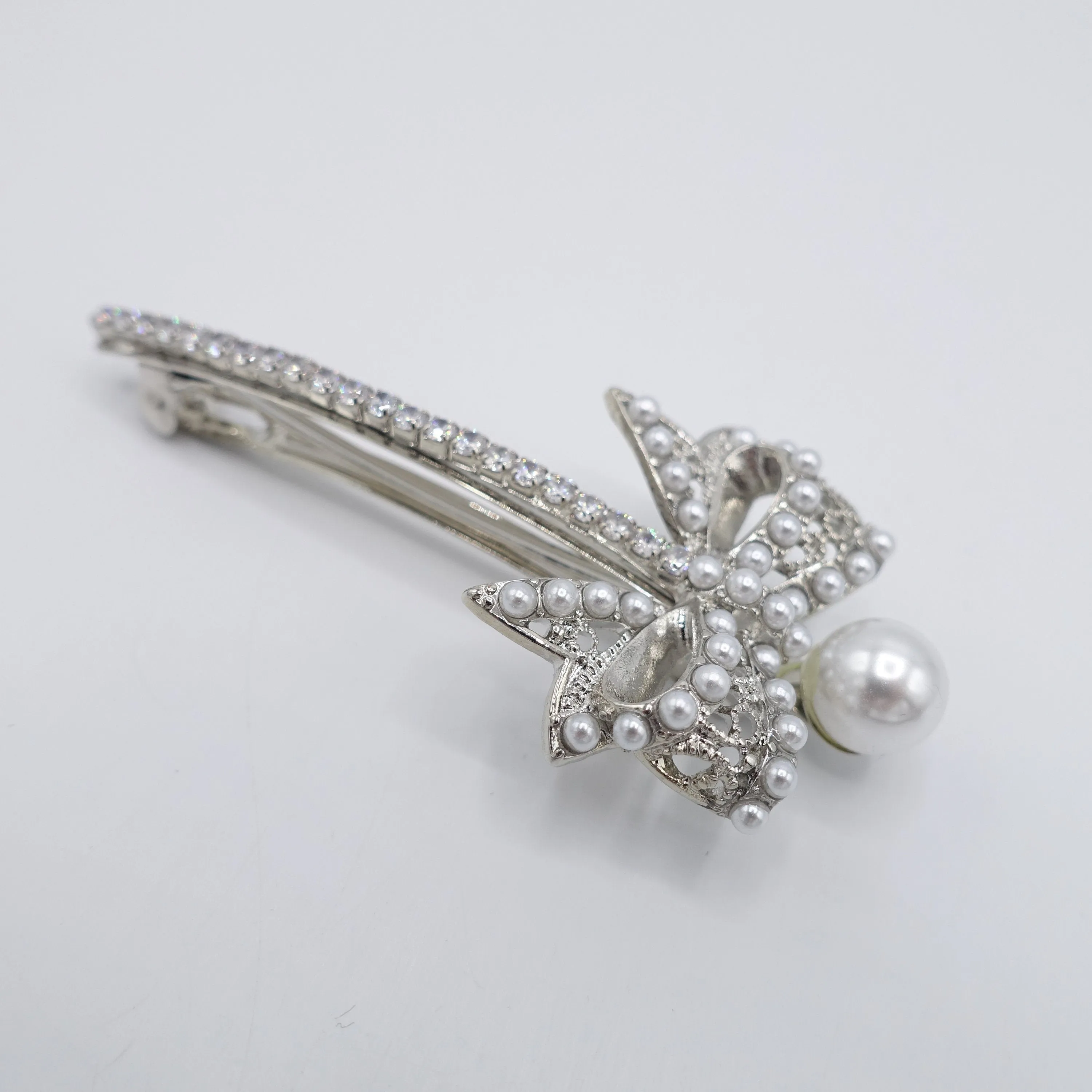 pearl bow hair barrette, cute hair barrette for women