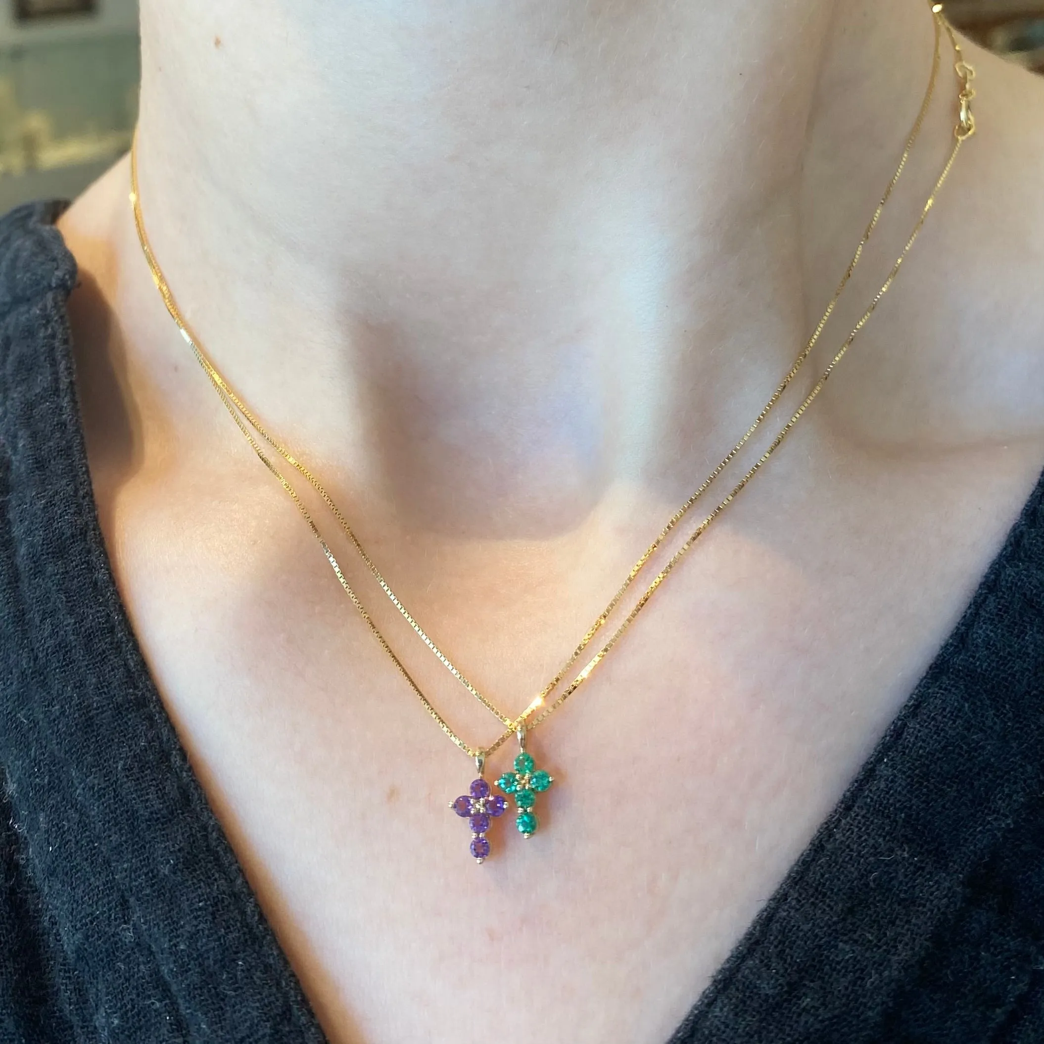 Petite Emerald Cross Necklace